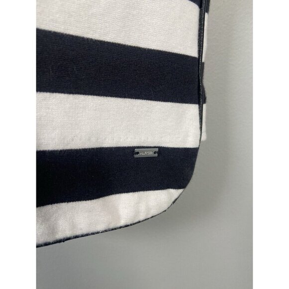 Tommy Hilfiger Shirt‎ Women’s Large Black White Stripe Nautical Zip Leather Trim - Picture 3 of 9